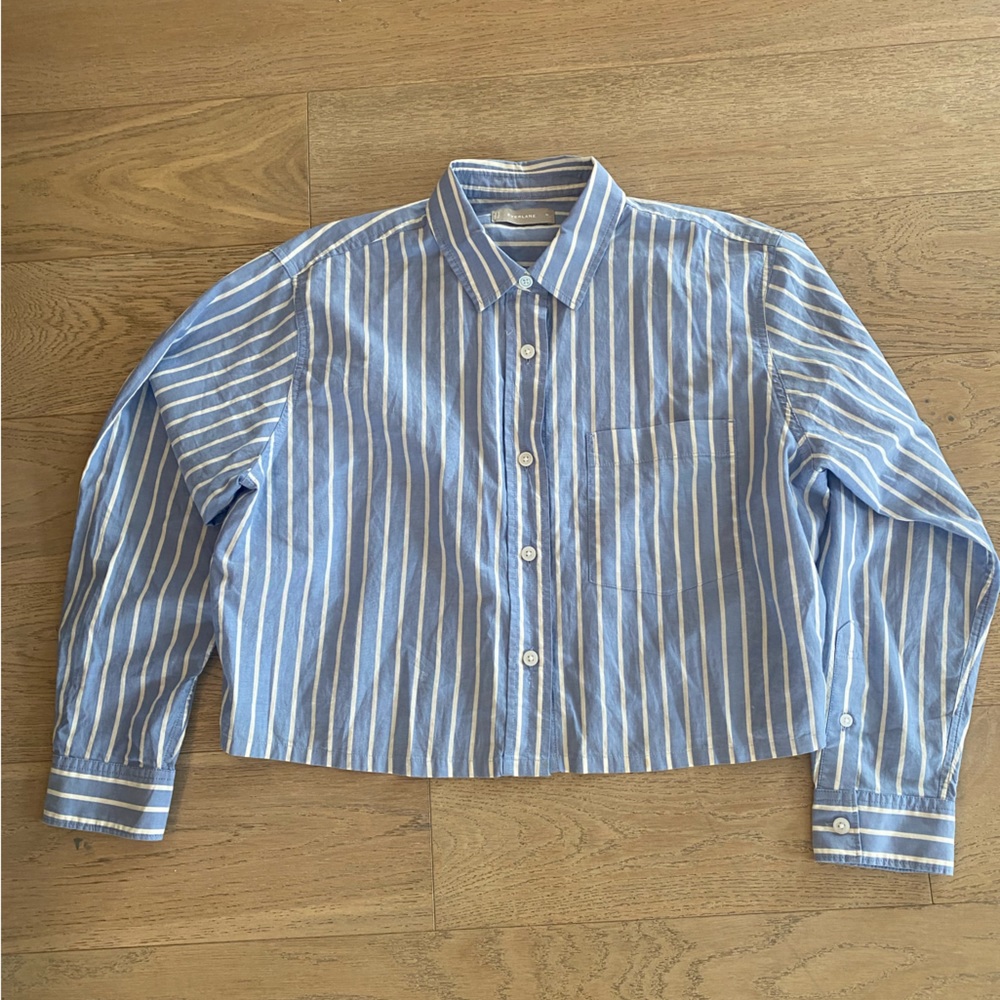 Everlane Blue and White Striped Button Down Shirt